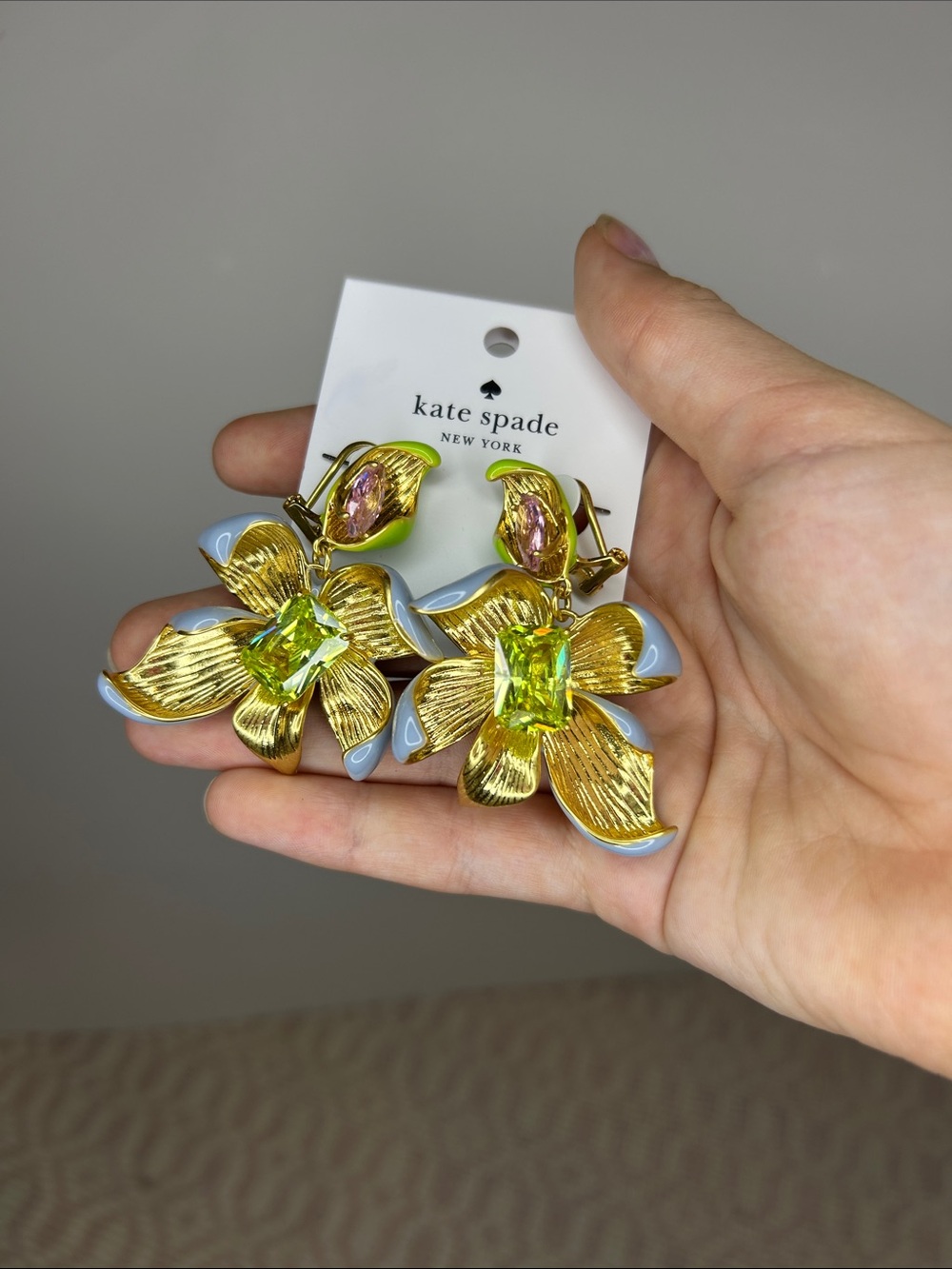 kate spade Gold Floral Drop Earrings with Lime Green, Pale Blue & Pink Accents